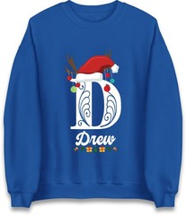 Personalised Christmas Jumper Custom Initial & Name Santa Hat Reindeer Gift Top