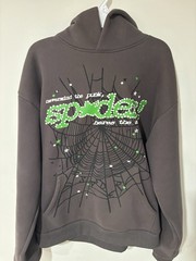 Sp5der Men’s Gray Spiderweb Graphic Rhinestone Fleece Pullover Hoodie M