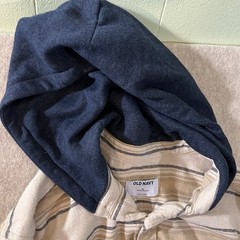 Old Navy Men’s XL Hooded Pullover Hoodie Button Front Striped Beige/Navy