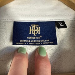 Herberton Mens XL Rugby Sweatshirt Navy Blue Red White Stripe Fleece Pullover