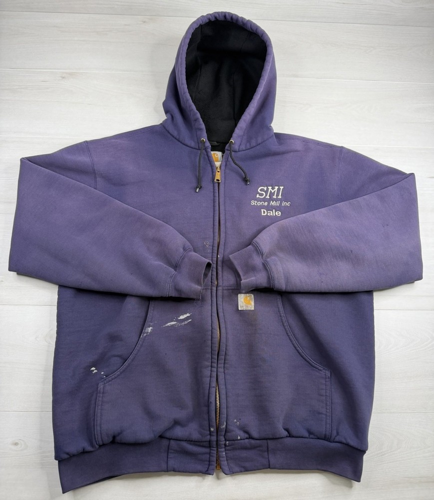 Vtg Carhartt J149 Jacket Full Zip Thermal Lined Faded Distressed Paint Marks L