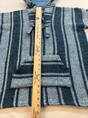 Mexican Baja Hoodie Drug Rug Blue/White/Black, Size Small, Pockets Men’s/Women’s