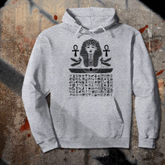 Egyptian Gray Pullover Hoodie Egypt Pharaoh Hieroglyphic King Tut Kemet S-2XL