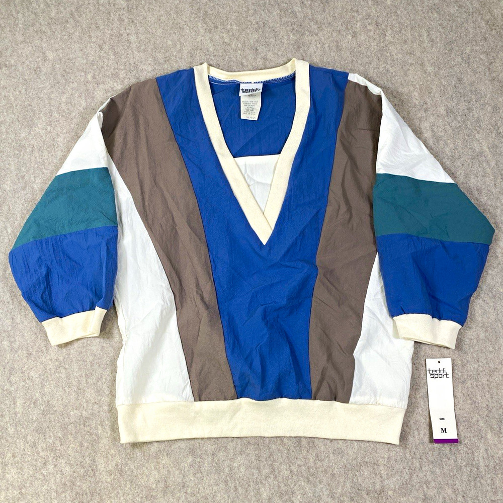 Vintage 80s Teddi Sport Colorblock Windbreaker Pullover NWT Made USA Women M