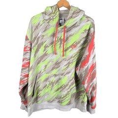 Nike Mens XXL Tiger Stripe Camo Hoodie Green Orange Pullover Fleece Sweatshirt