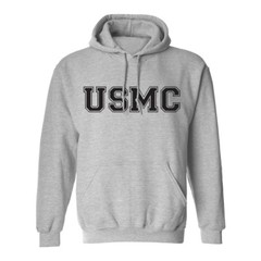 “USMC” Athletic Marines Hooded Sweatshirt in Gray – Adult Small to 5X