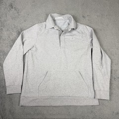 Criquet Sweatshirt Mens L Gray Collared Fleece Pullover Kangaroo Pocket Stretch