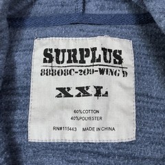 Surplus Hoodie Men 2XL Blue Full Zip Fleece Drawstring Hood Kangaroo Pockets