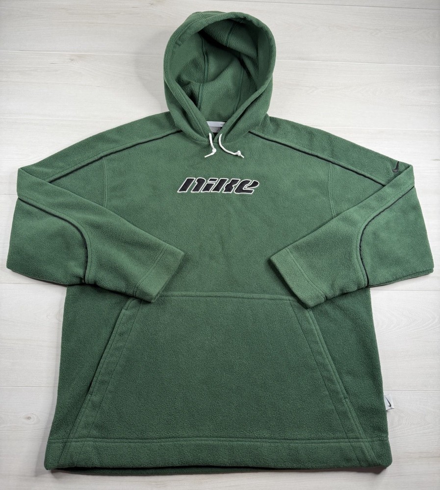 Vtg Nike Pullover Hoodie Sherpa Fleece Green Travis Scott 90s Y2K Mens M RARE