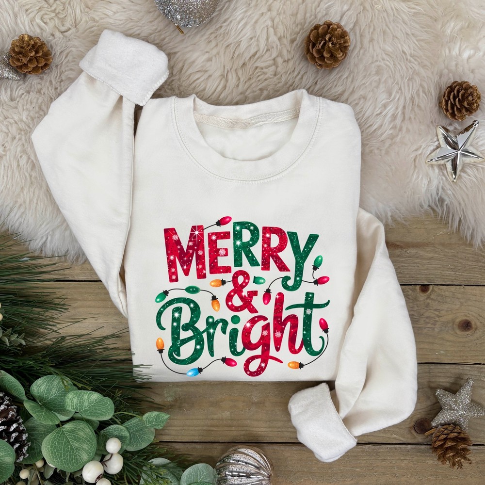 Merry and Bright Family Christmas Jumper | Glitter Effect detail | Xmas Novelty