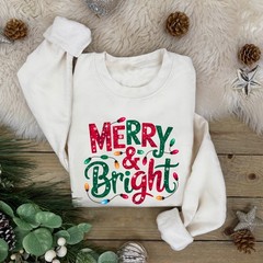 Merry and Bright Family Christmas Jumper | Glitter Effect detail | Xmas Novelty