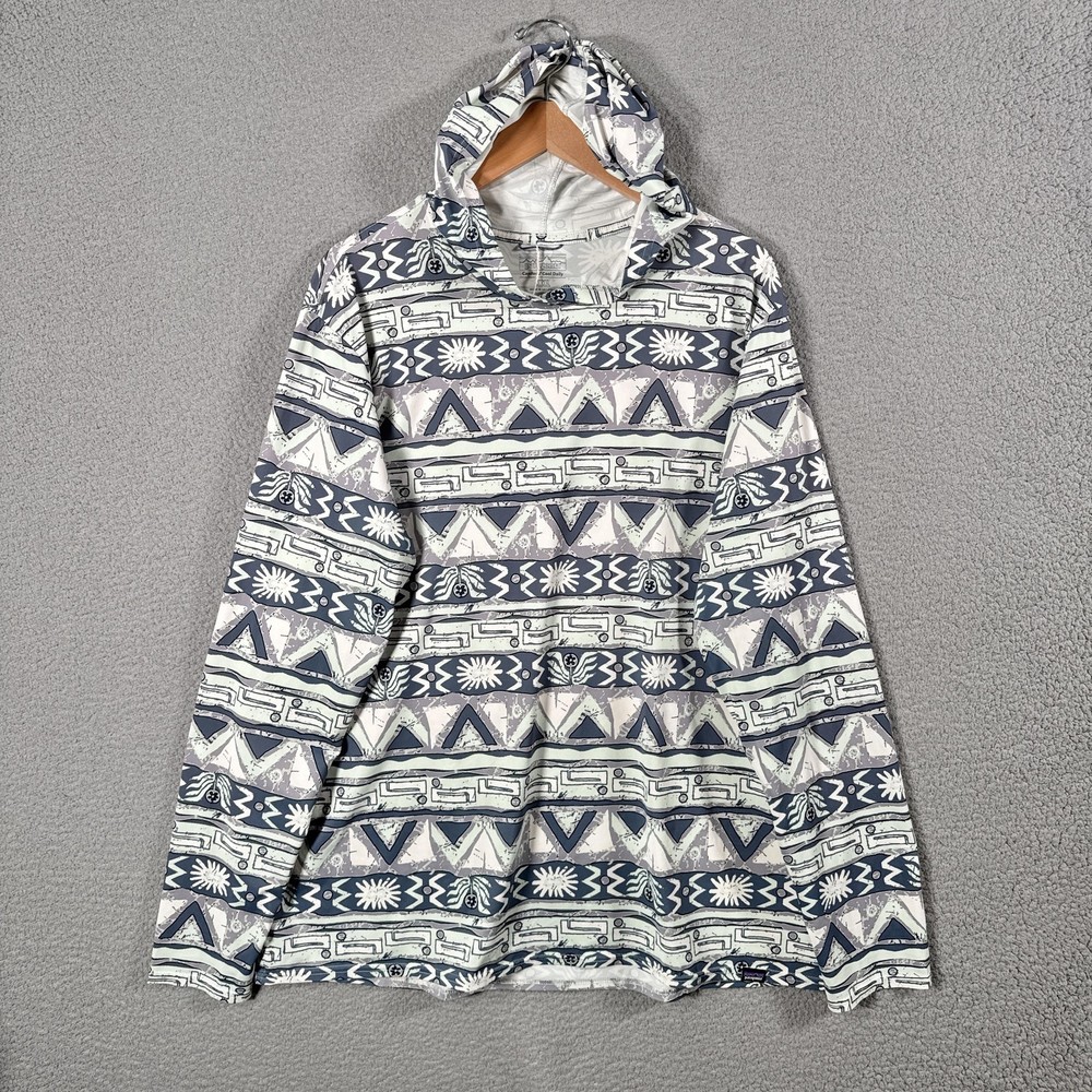 Patagonia Hoodie Mens 2XL Blue Capilene Cool Daily High Hopes Geo Aztec Pullover