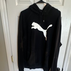 PUMA Men’s XL Black Solid Fleece Pullover Hoodie Drawstring Hood Pockets Logo