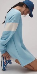 Free People Long Sleeve V Neck Fleece Mini Dress Graphic Baltic Sea S NEW