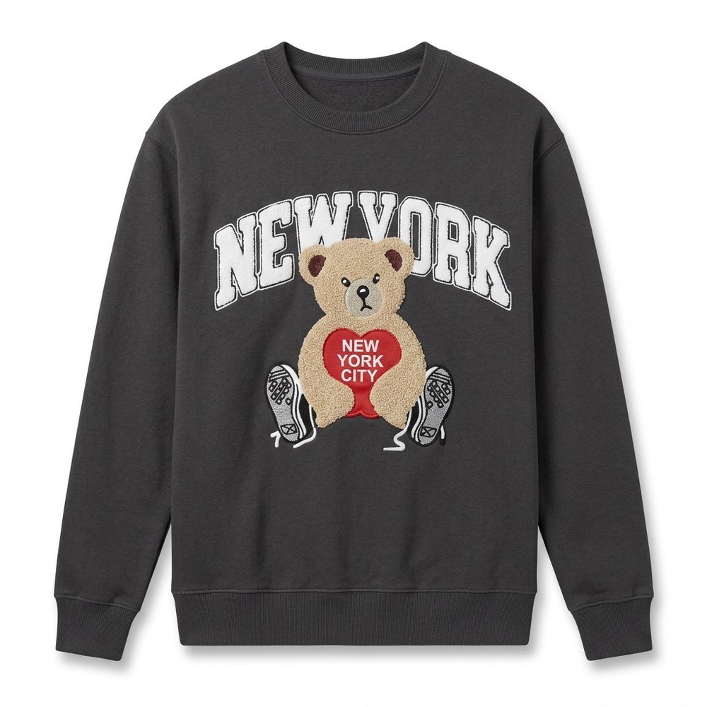 Mens New York Teddy Bear Crewneck Sweatshirt Graphic Varsity Pullover Size S-3XL