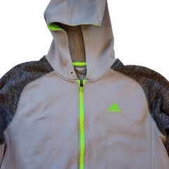 Adidas Mens Full Zip Front Hoodie Jacket Size M Gray Neon Green Raglan Climawarm