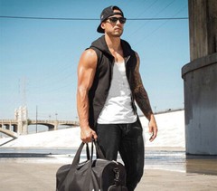 Sleeveless Zipper Hoodie Hooded Workout Men’s Gym Bodybuilding Tank Top Vest