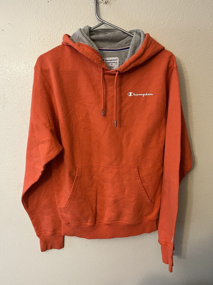 Champion Hoodie Mens Size S Orange W/ Logo Hooded Small