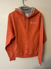 Champion Hoodie Mens Size S Orange W/ Logo Hooded Small