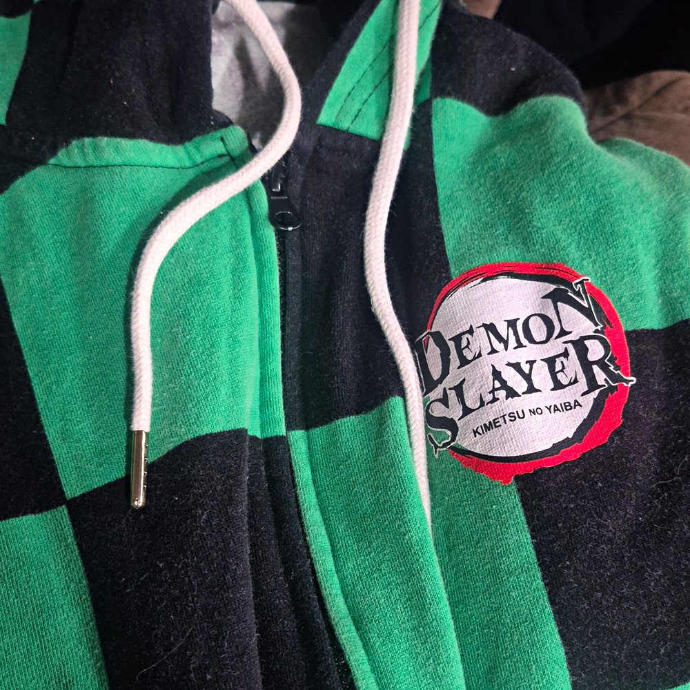 Demon Slayer AddiX Mens M Green/Black Check Fleece Full Zip Hoodie Pockets