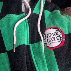 Demon Slayer AddiX Mens M Green/Black Check Fleece Full Zip Hoodie Pockets