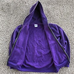 No Owners Full Hood Zip Up Hoodie Adult Size S Spider Cross Print Purple Cotton