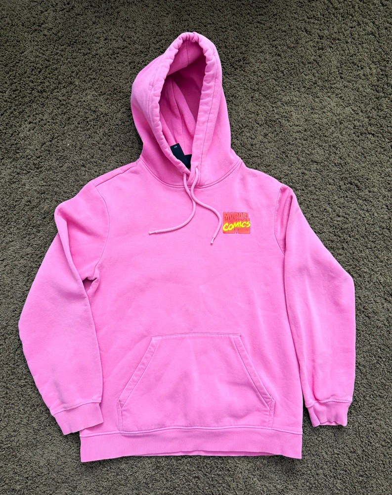 H&M Marvel Comics S Pink Pullover Hoodie Mens Long Sleeve Graphic Print