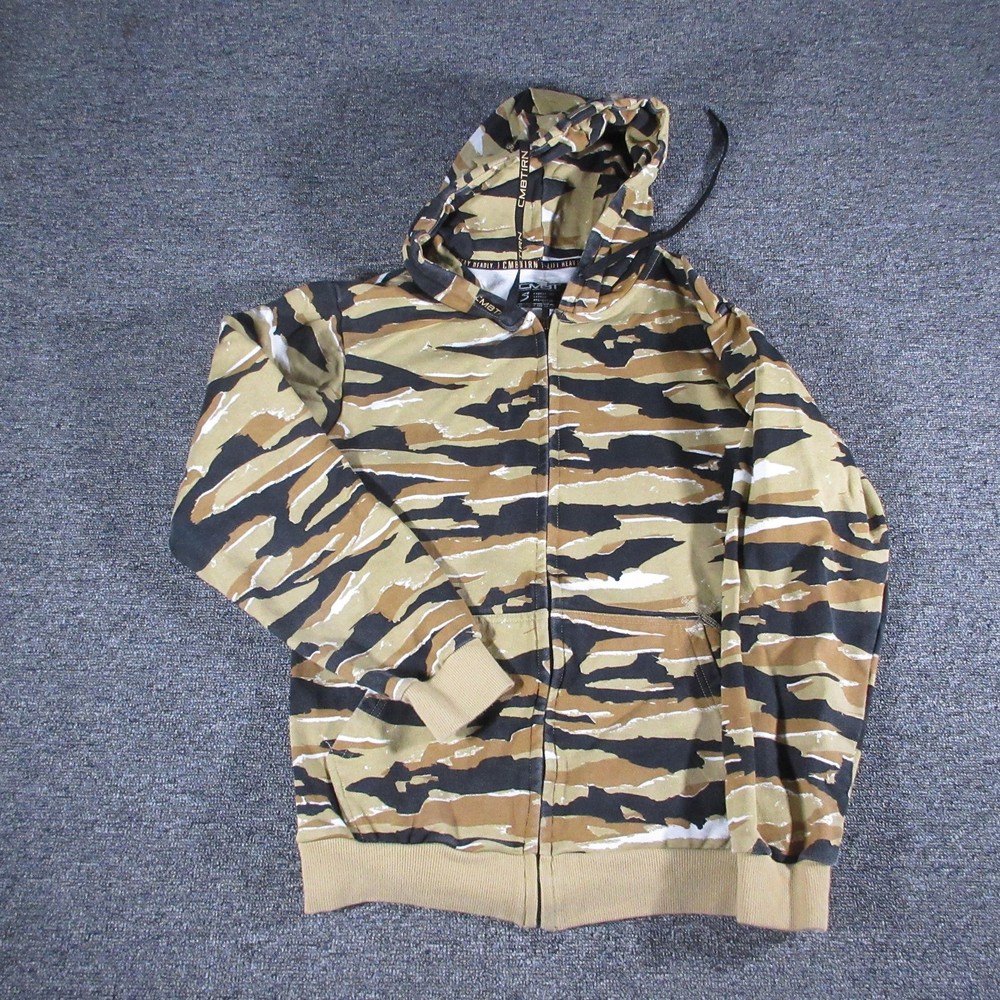 Combat Iron Apparel Hoodie Mens S Brown Camo Full Zip Cotton Tiger Stripe CMBT