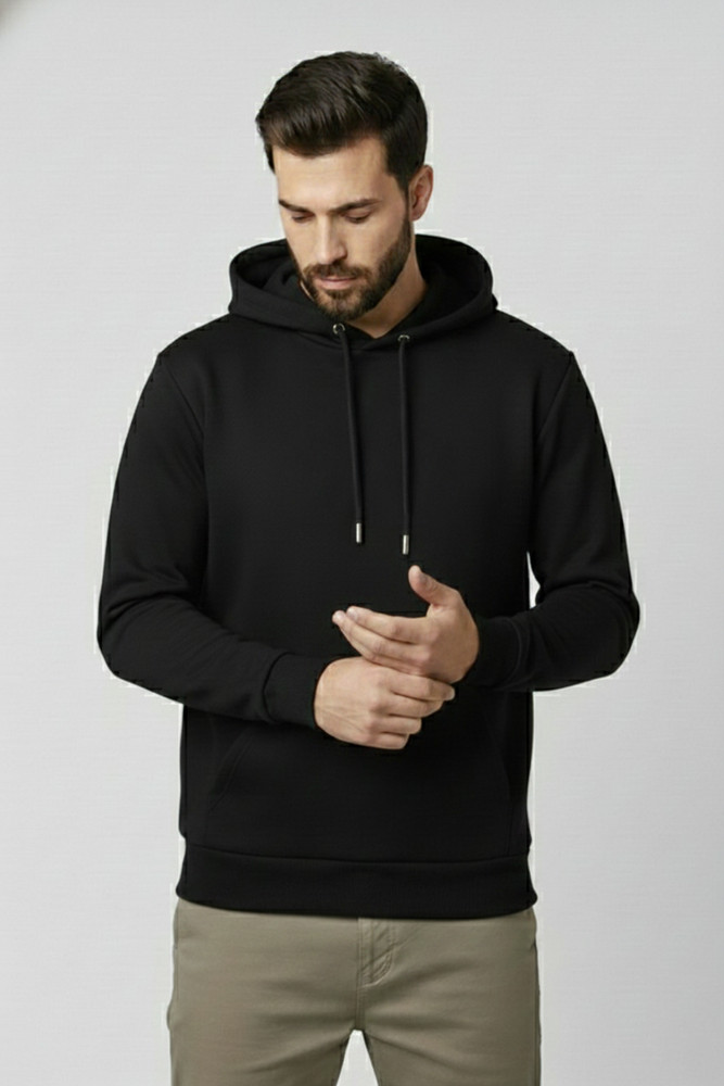 Men’s Stylish & Comfortable Hoodie- 100 % Cotton- 2 Ply Self Fabric hood (Black)