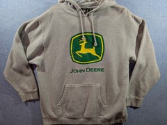 John Deere Hoodie Sweatshirt Mens Large Gray Logo Pullover Kangaroo Pocket