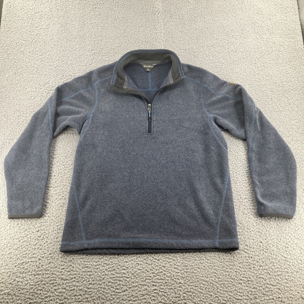 Eddie Bauer Sweatshirt Mens Medium Blue Fleece Hiking Camping Outdoors Logo