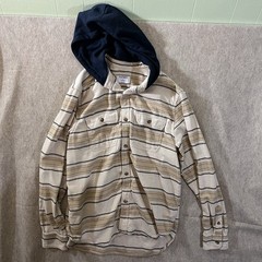 Old Navy Men’s XL Hooded Pullover Hoodie Button Front Striped Beige/Navy