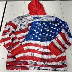 American Flag Print Red White Blue Hooded Long Sleeve Pullover Adult Size XL