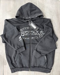Supply & Demand Men’s M Gray Studded Full Zip Hoodie NYC Graphic Logo Pockets