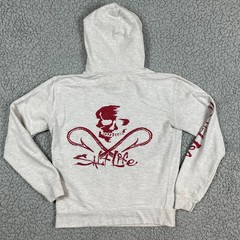 Salt life Hoodie Mens Small Gray Skull & Hooks Fishing Logo Drawstring *Flaw