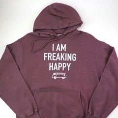 I Am Freaking Happy Fleece Hoodie Sweatshirt Size M No Dinx Bus Distressed