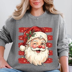 Striped Christmas Santa Sweatshirt Holiday Winter Apparel Gift