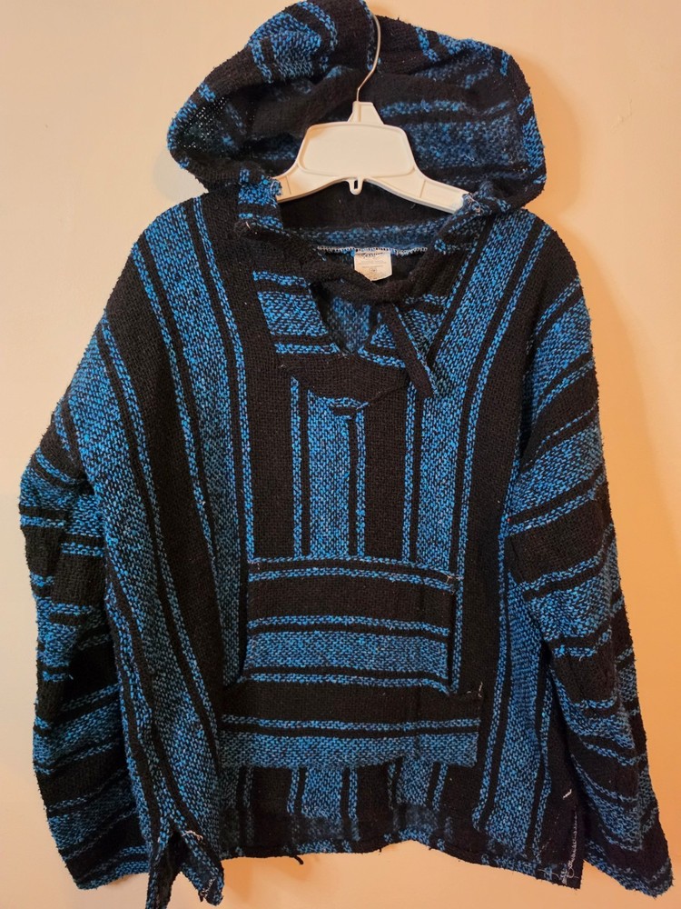 Textiles Mexican Blue(Teal) And Black Baja Hoodie Pullover Size Medium–NWOT