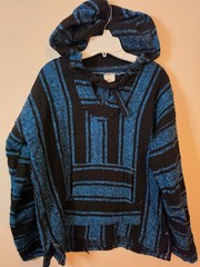 Textiles Mexican Blue(Teal) And Black Baja Hoodie Pullover Size Medium–NWOT