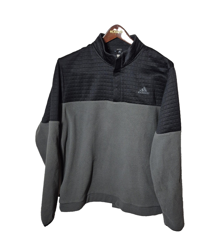 Adidas Fleece Pullover Mens Large Black Gray 1/4 Zip Mock Neck Two Tone HF6527