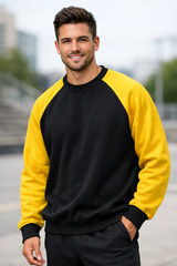 Pullover Sweatshirt Long Sleeve Color Block Raglan Sleeve Yellow Black
