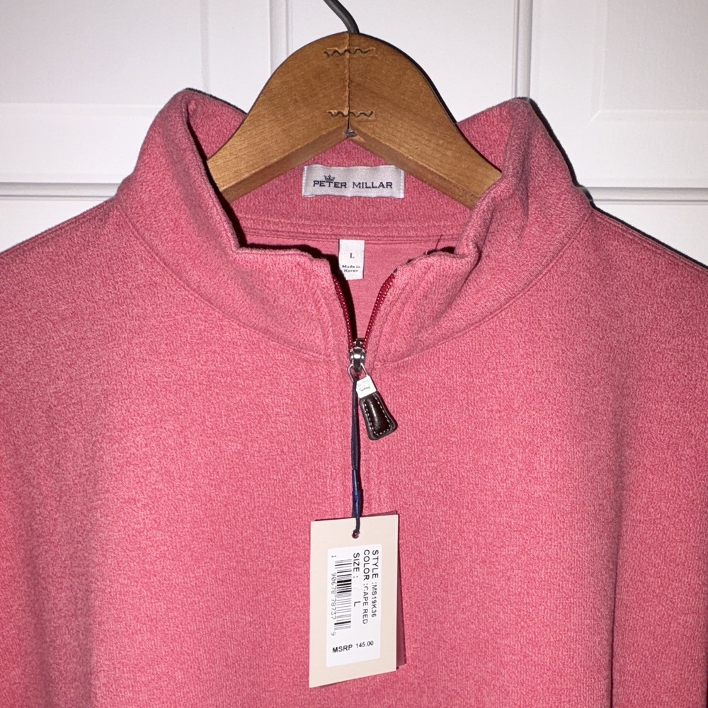 Peter Millar Crown Soft Men’s 1/4 Zip Pullover Sweatshirt Pink NBC Sports L NWT
