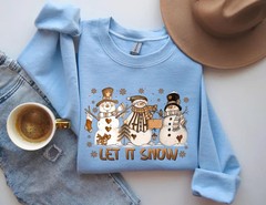 Snowman Christmas Sweatshirt Let It Snow Holiday Winter Apparel Gift