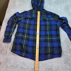 L.L. Bean Flannel Hoodie Mens M Relaxed Fit Full Zip Plaid Blue Green 502092 M