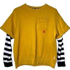 CHOCOOLATE Mens XS Mustard Layered Pullover Sweatshirt Black White Sleeves Skate