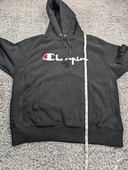 Champion Sweatshirt Men Large Black Reverse Weave Hoodie Drawstring Grunge Chore