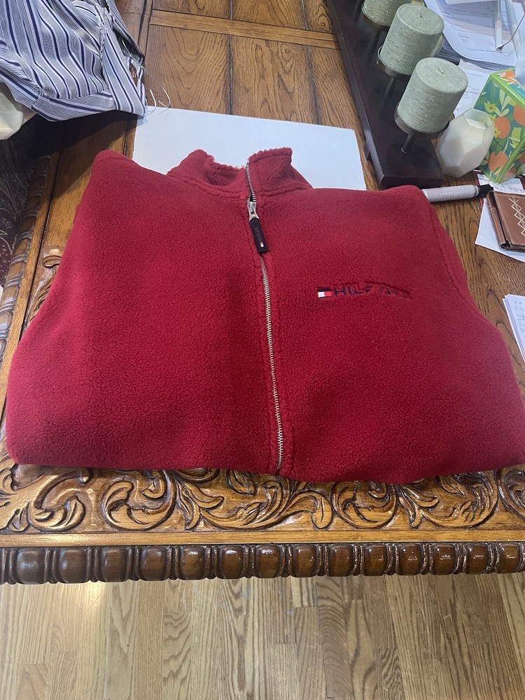 Vintage Tommy Hilfiger Fleece Men’s Large Red Deep Pile Sherpa Full Zip