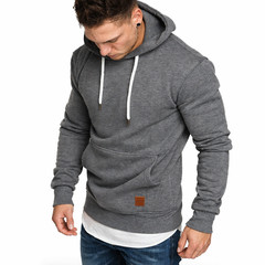 Men Hoodie Casual Hooded Solid Pocket Slim Fit Sweatshirts Pullover Sweater Tops