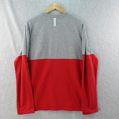 Tommy Hilfiger Mens L Gray Red Color Block Long Sleeve Crew Neck T-Shirt Y2K