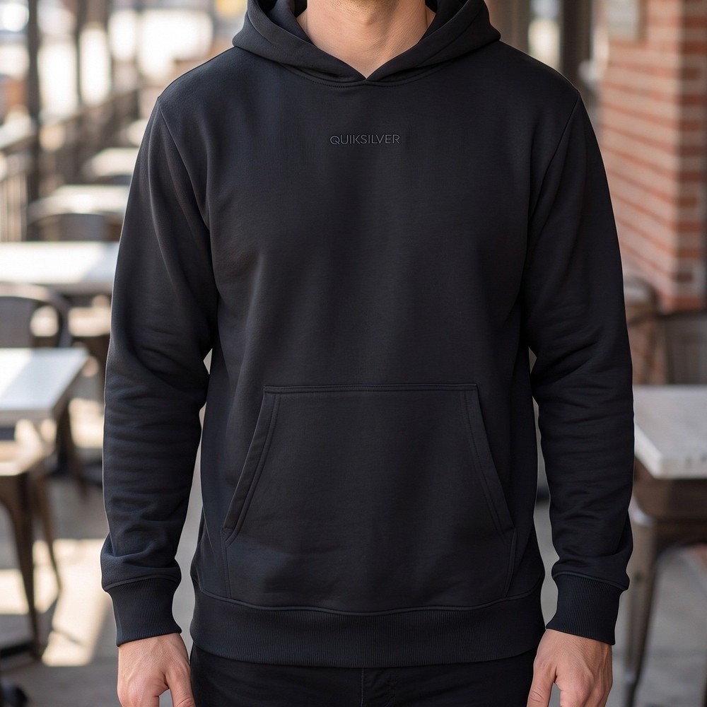 Quiksilver Mens DryFlight Pullover Hoodie Black Embroidered Logo Sweatshirt NEW